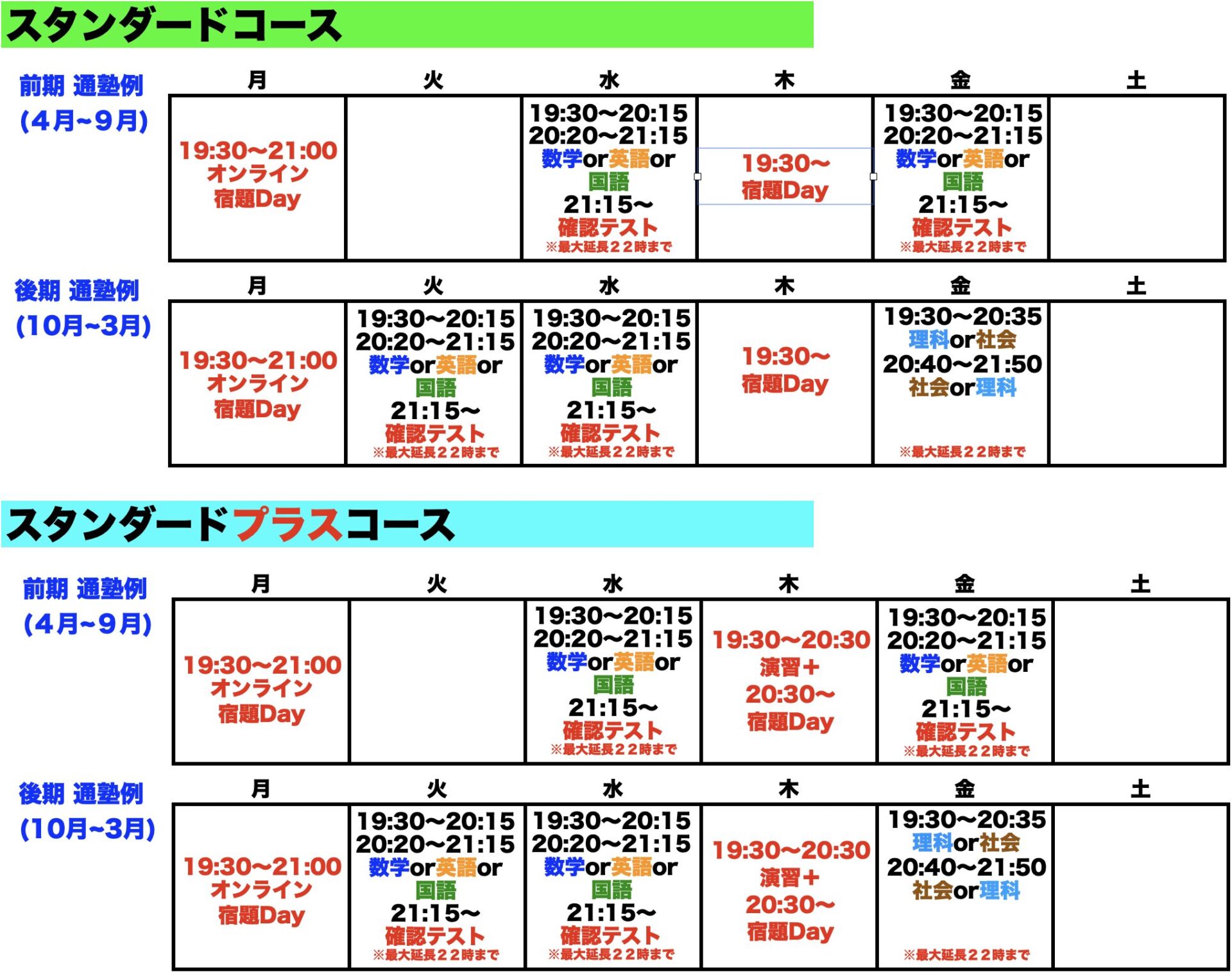 中学１年通塾日授業日
